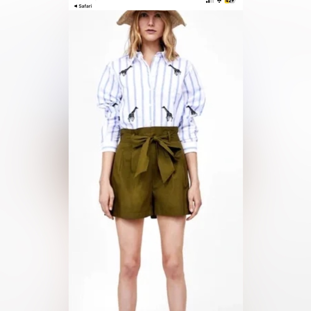 Zara High Waist Olive Shorts with Bow